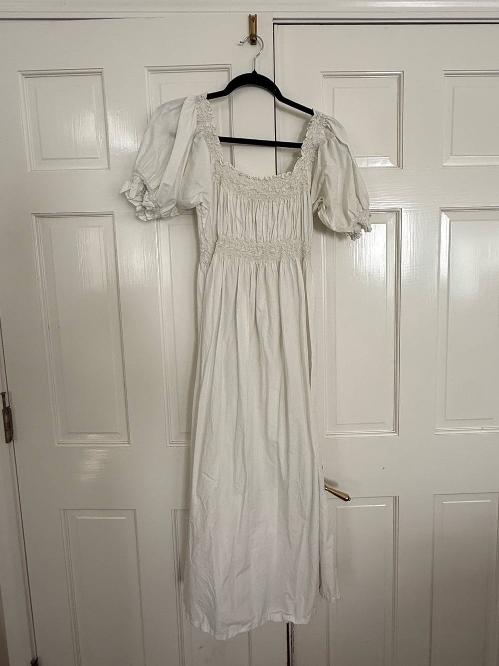 White Doen Puff Sleeve Smocked Midi Dress